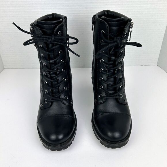 GBG Guess Jaydyn  Lace Up Ankle Boots Combat Heeled  w/ Zip & Buckle Black 8 EUC - Picture 7 of 14